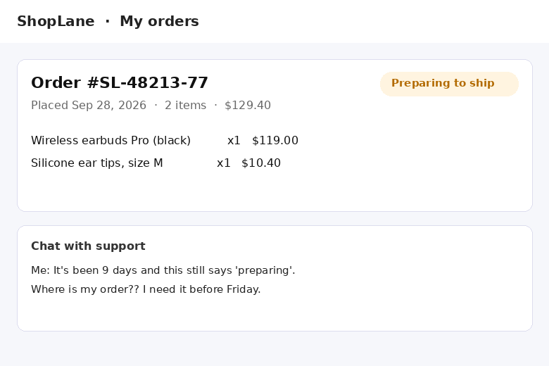 Customer order page screenshot used as input